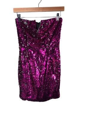 Superdown Pink Silver Sequin Strapless Mini Dress Small